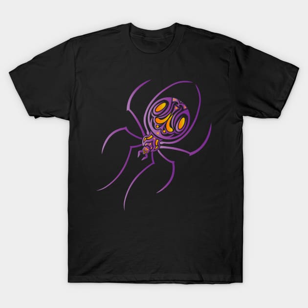 Purple and Gold Tattoo / Tribal Art Spider T-Shirt by Designs by Darrin